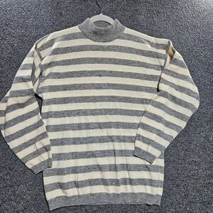 Haberdashery Vintage 100% Lambswool Striped Mock Neck Sweater Gray Cream Womens